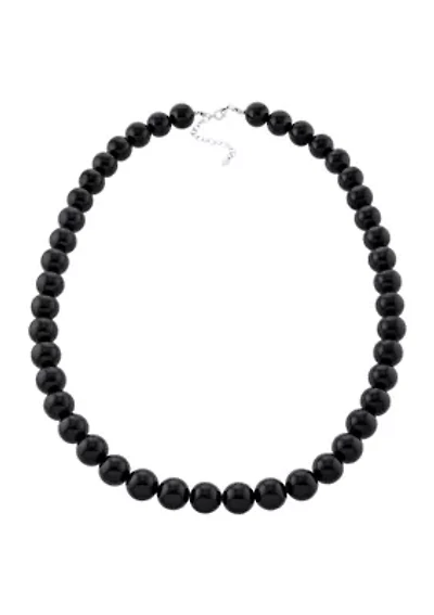 Sterling Silver Black Chalcedony Beaded Necklace