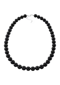 Sterling Silver Black Chalcedony Beaded Necklace