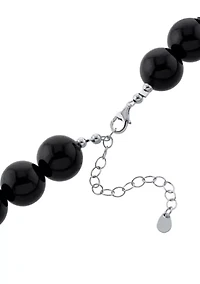 Sterling Silver Black Chalcedony Beaded Necklace
