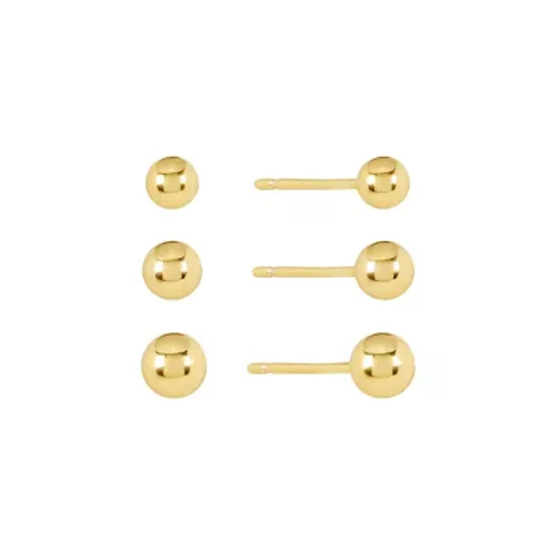 Gold Plated 4mm,5mm,6mm Trio Ball Stud Earring Set