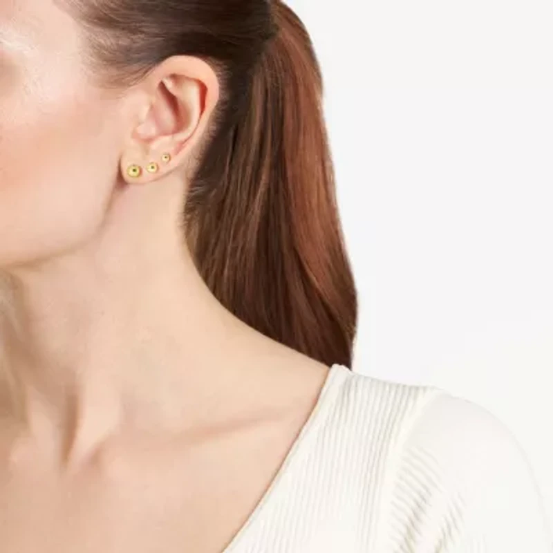 Gold Plated 4mm,5mm,6mm Trio Ball Stud Earring Set