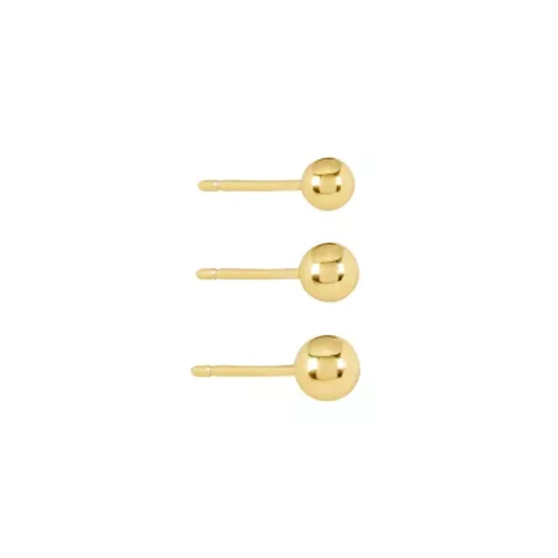 Gold Plated 4mm,5mm,6mm Trio Ball Stud Earring Set