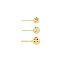 Gold Plated 4mm,5mm,6mm Trio Ball Stud Earring Set