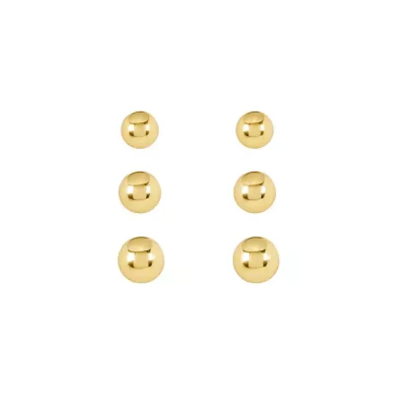 Gold Plated 4mm,5mm,6mm Trio Ball Stud Earring Set