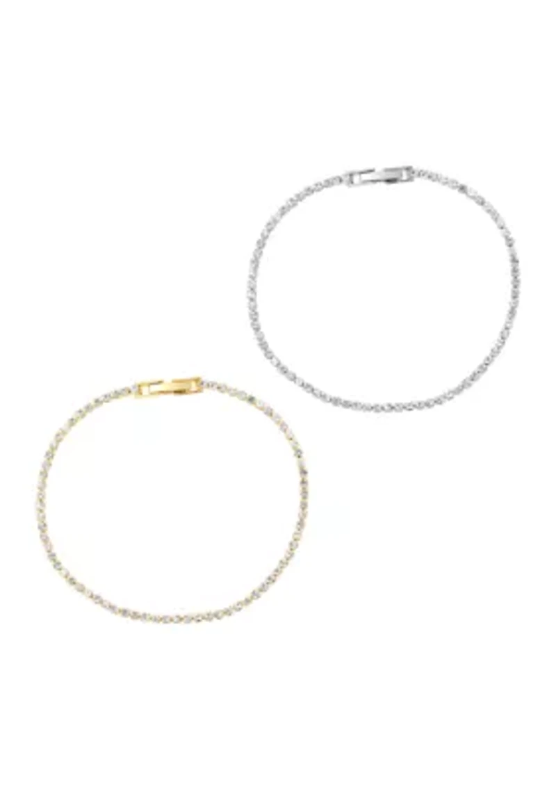 Silver Plated and Gold Plated Crystal Tennis Bracelet Set