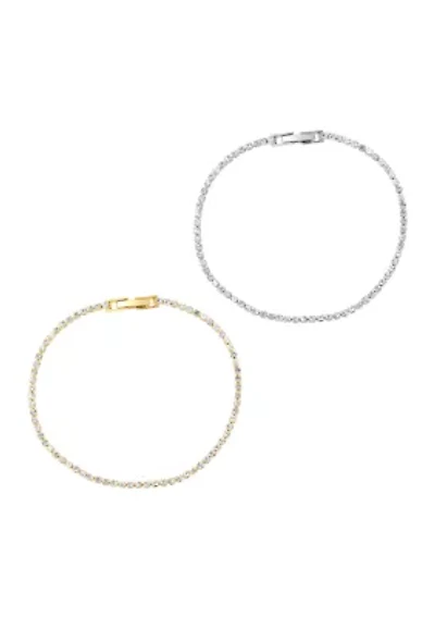 Silver Plated and Gold Plated Crystal Tennis Bracelet Set