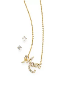 Gold Plated Cubic Zirconia Mom Necklace and Stud Earring Set