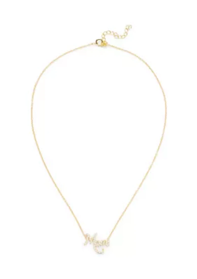 Gold Plated Cubic Zirconia Mom Necklace and Stud Earring Set