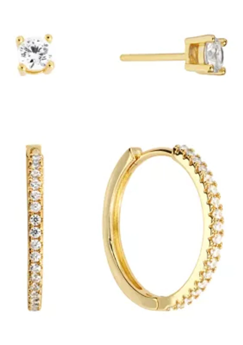 Cubic Zirconia Hoop and Stud Earrings Set