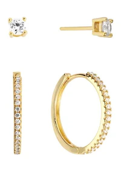 Cubic Zirconia Hoop and Stud Earrings Set