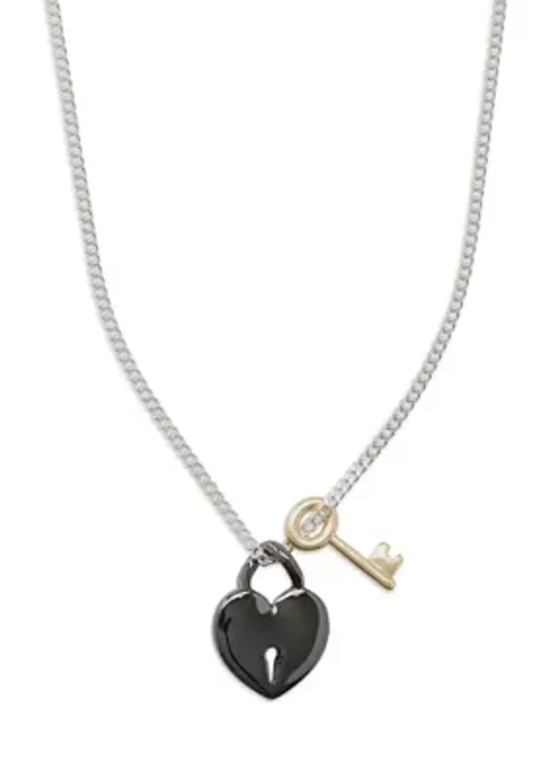 Ox Heart Lock and Key Pendant Necklace