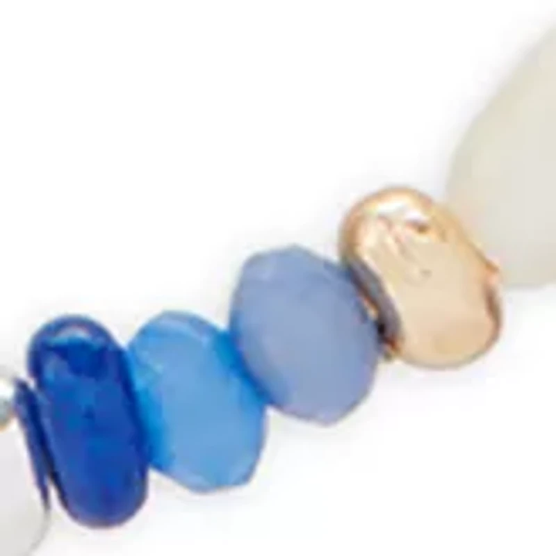 Blue and Pearl Beaded Hoop Earrings