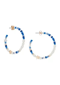 Blue and Pearl Beaded Hoop Earrings