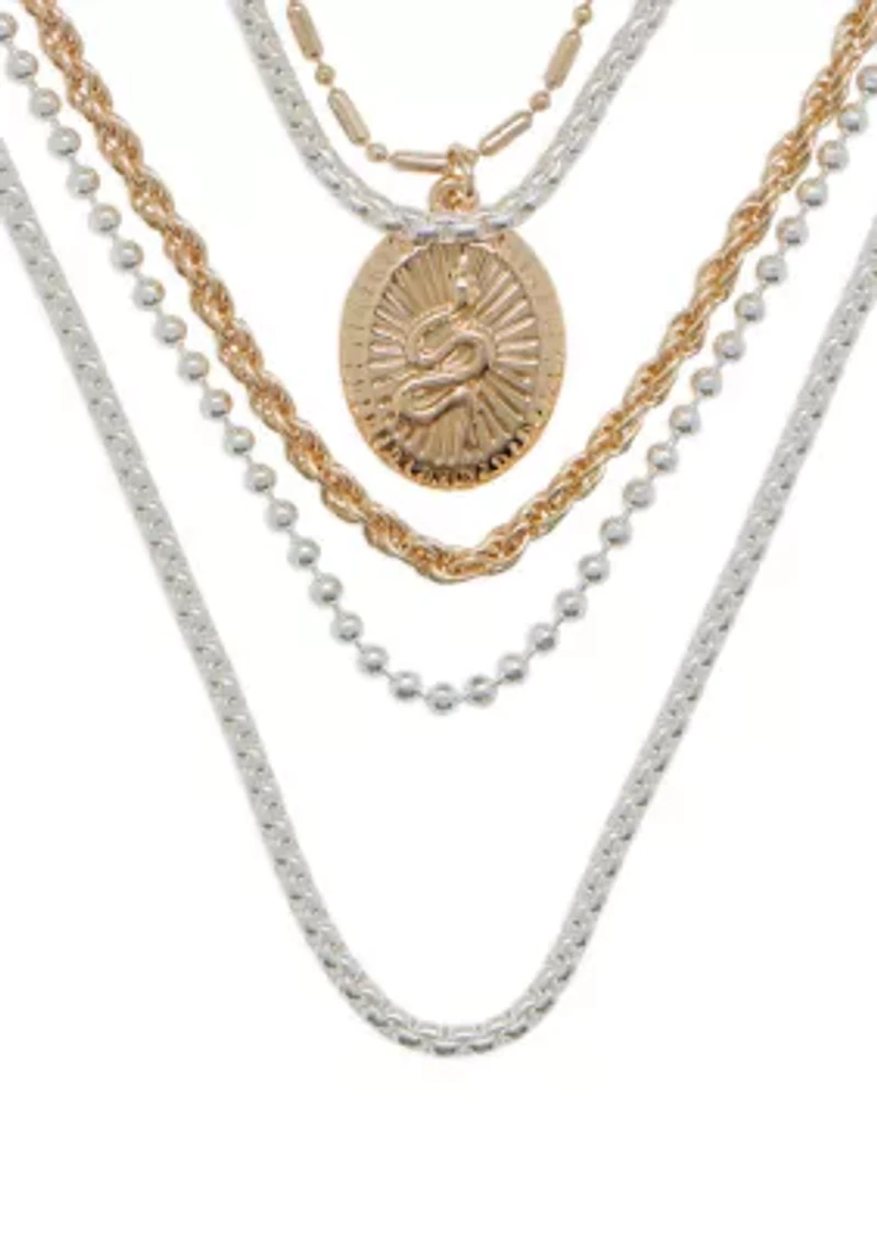 Drama Chain Layer Necklace with Snake Pendant