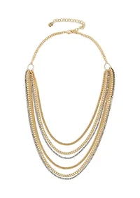 Two Tone Fringe Charm Layer Necklace