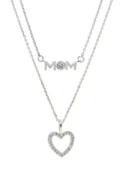 Lab Created Duo Mom and Heart Pendant