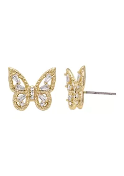 Lab Created Gold Tone Cubic Zirconia Light Amy Butterfly Earrings