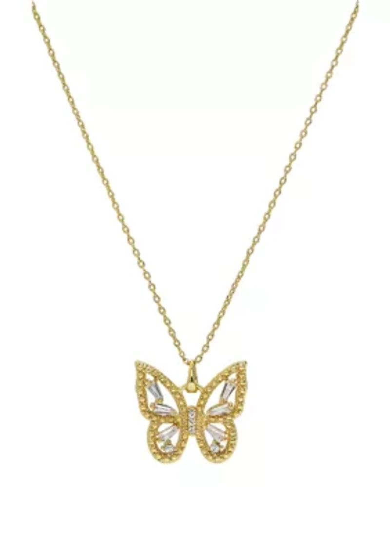 Boxed Cubic Zirconia Pavé Butterfly Pendant Necklace
