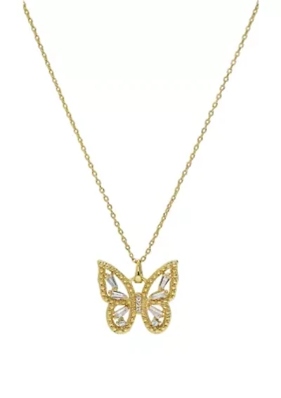 Boxed Cubic Zirconia Pavé Butterfly Pendant Necklace