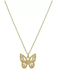 Boxed Cubic Zirconia Pavé Butterfly Pendant Necklace