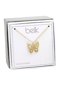 Boxed Cubic Zirconia Pavé Butterfly Pendant Necklace
