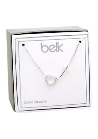 Lab Created Silver Tone Cubic Zirconia Heart and Cross Pendant Necklace