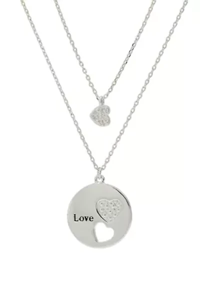 Lab Created Silver Tone Duo Cubic Zirconia Heart Pendant Necklace