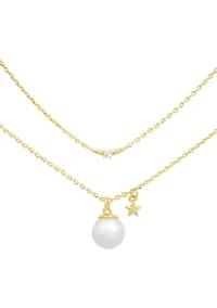Gold Tone Duo Pearl and Star Necklace