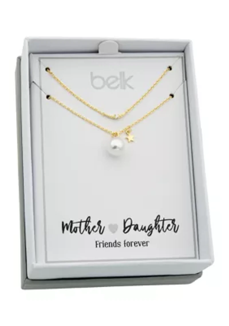 Gold Tone Duo Pearl and Star Necklace
