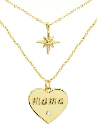 Lab Created Gold Tone Duo Mama and Star Pendant Necklace