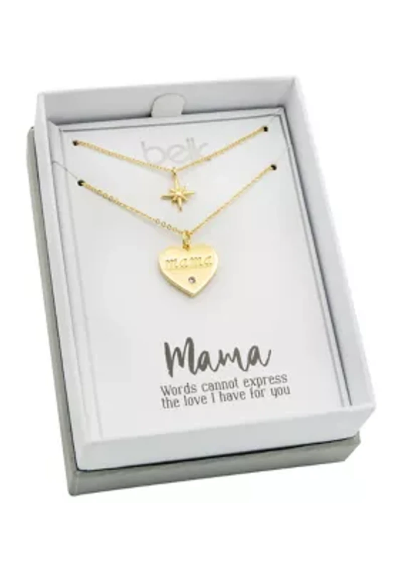 Lab Created Gold Tone Duo Mama and Star Pendant Necklace