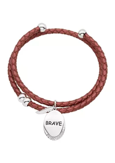 Genuine Leather Cubic Zirconia Brave Charm Adjustable Bracelet
