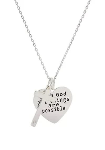 Boxed Inspirational; Heart and Cross Necklace