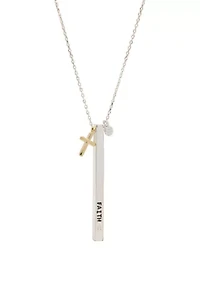 Boxed Cubic Zirconia Faith Bar Pendant Necklace