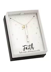 Boxed Cubic Zirconia Faith Bar Pendant Necklace