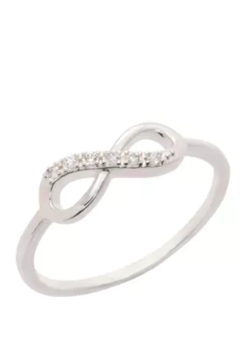 Silver Tone Pavé Crystal Infinity Ring - 9