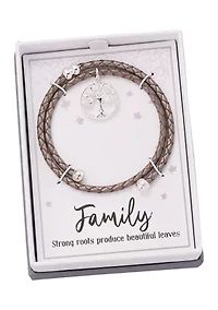 Boxed Leather Bracelet with Tree of Life Charm 