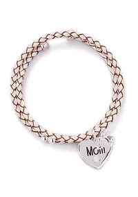 Boxed Leather Bracelet with Mom Heart Charm