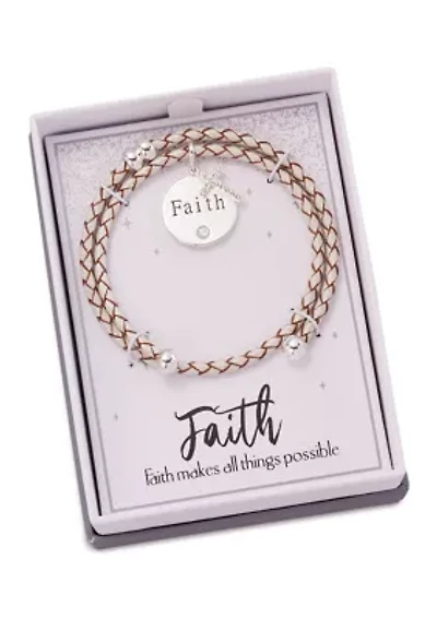  Boxed Leather Faith Cubic Zirconia Cross Pendant Bracelet 