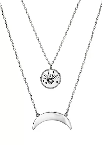 Boxed Duo Disc Horn Pendant Necklace Set 