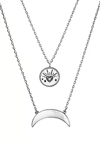 Boxed Duo Disc Horn Pendant Necklace Set 