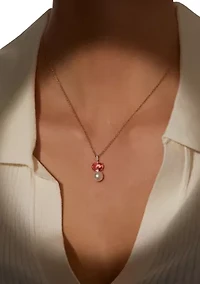 Lab Grown Natural Beauty Double Pearl Drop Pendant Necklace
