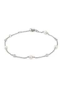 Rhodium Plated  1/2 ct. t.w. Cubic Zirconia and Pearl Lined Bracelet 