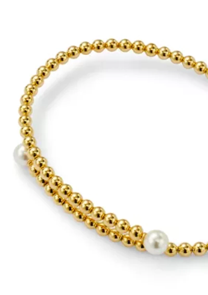 Pearl Beaded 18K Gold Plated Stretch Bracelet