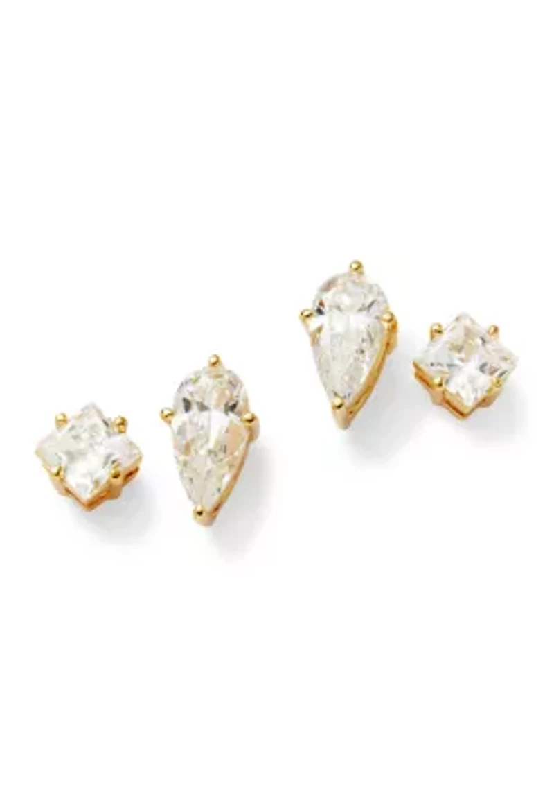Lab Grown Cubic Zirconia Duo Stud Earrings Set