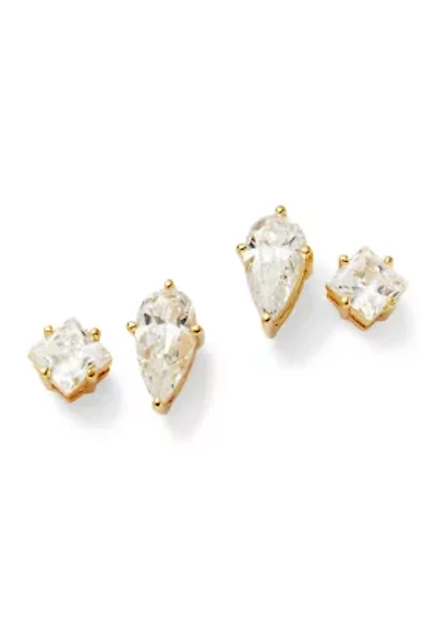 Lab Grown Cubic Zirconia Duo Stud Earrings Set