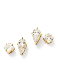 Lab Grown Cubic Zirconia Duo Stud Earrings Set