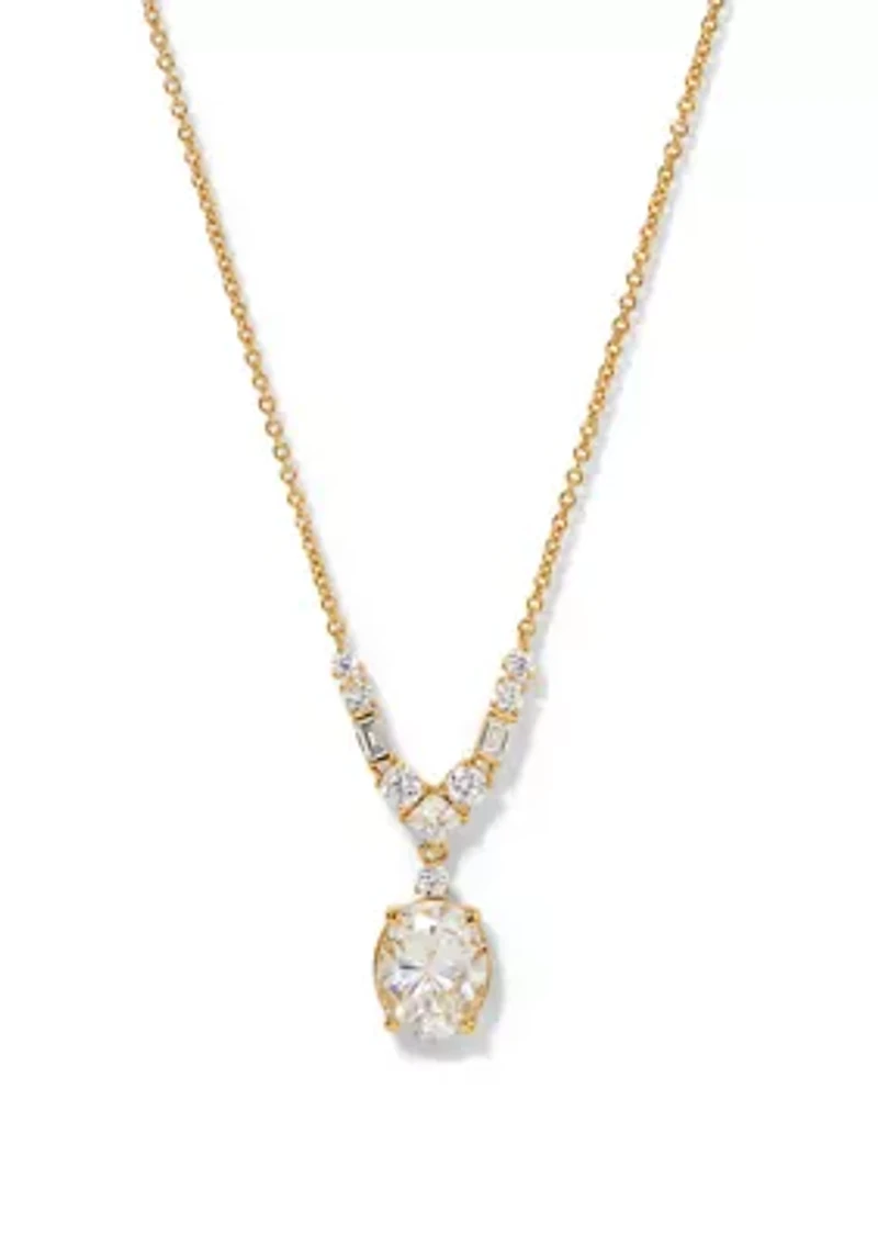 Lab Grown Gold Tone Frontal Pendant Necklace