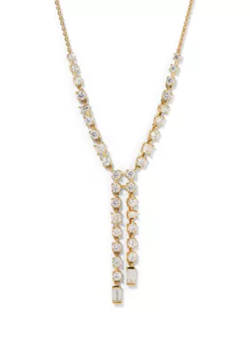 Lab Grown Gold Tone Double Linear Y Necklace