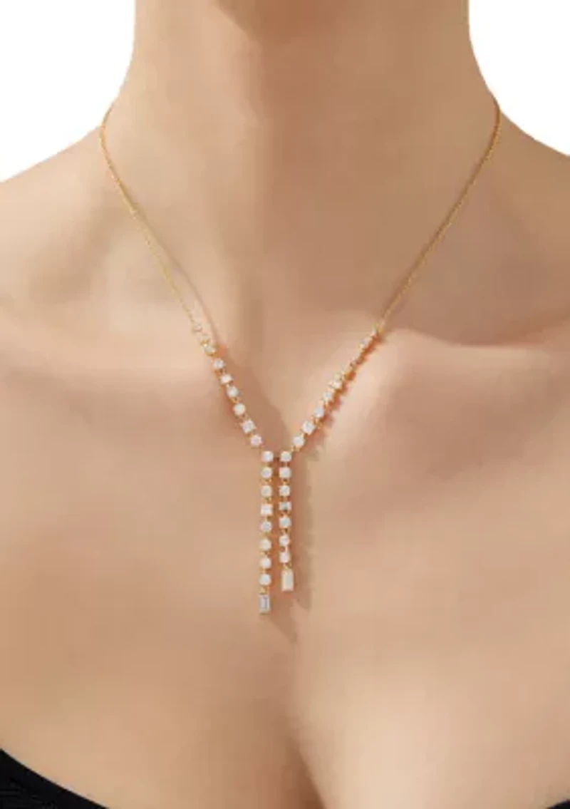 Lab Grown Gold Tone Double Linear Y Necklace